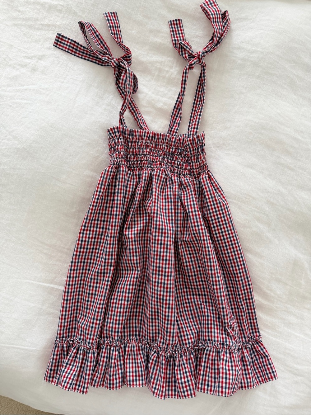 Stitchy Fish Red & Navy Gingham Tie-Shoulder Girls’ Dress